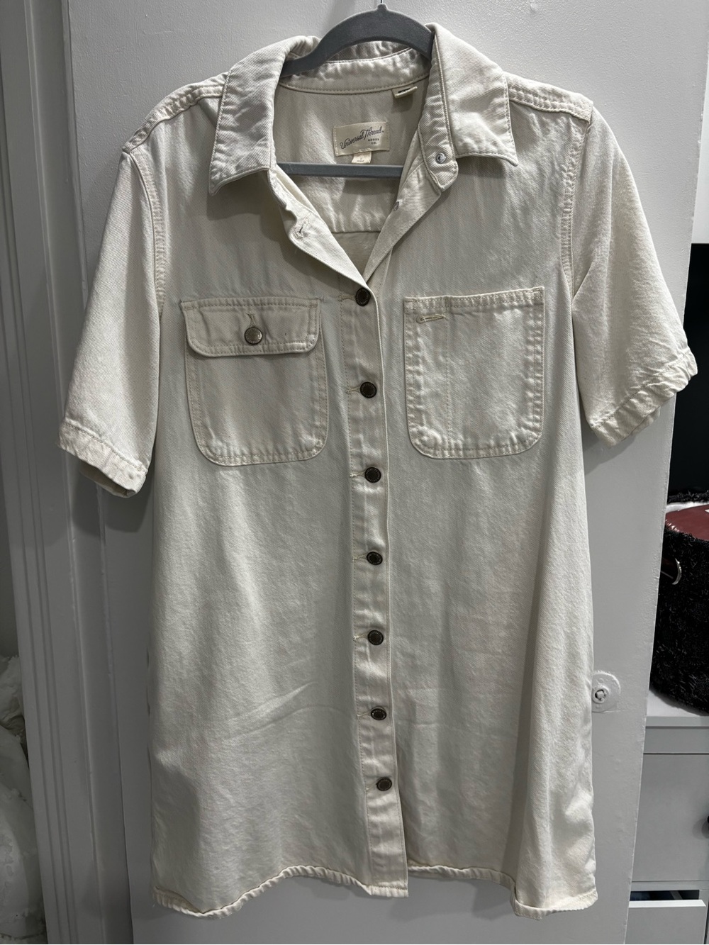 Universal Thread Cream Short Sleeve Button-Up Dress